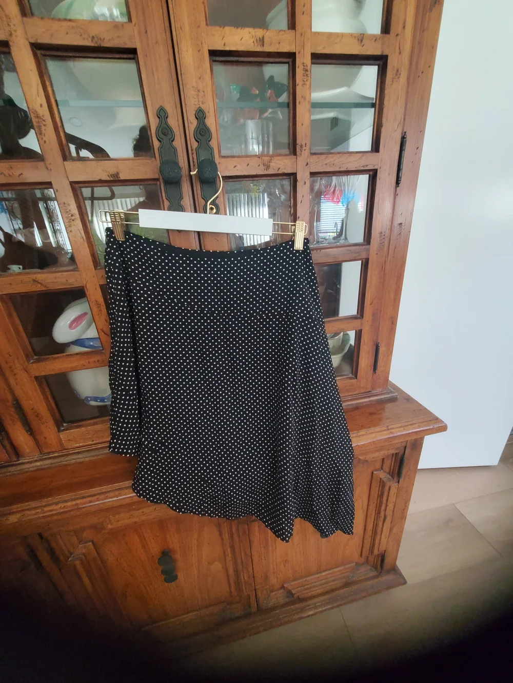 Black Polka Dot Asymmetric Midi Skirt Set  Size 4